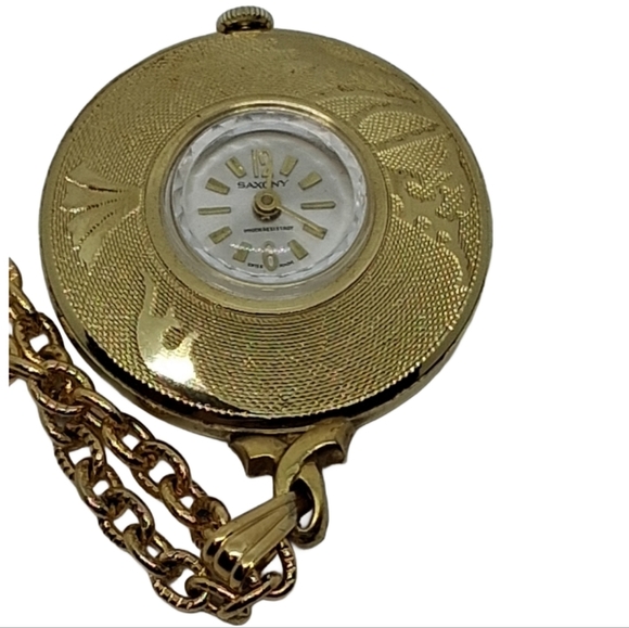 Vintage 1960s-70s Saxony Ornate Goldtone Locket Watch Pendant Necklace - Picture 4 of 7